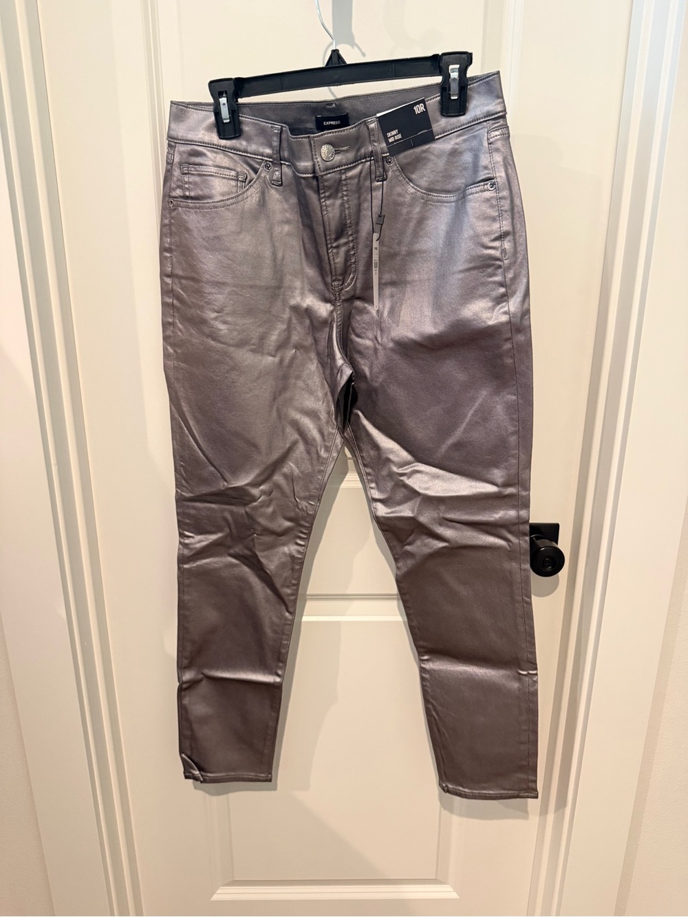 Express Metallic Silver Coated Jeggings - Shimmer Finish